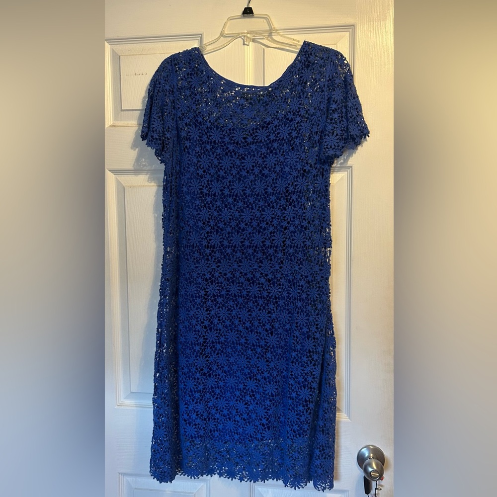 Women's Cobalt Blue Crochet Lace Midi Dress